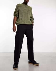 Хлопок: Свободные брюки-карго черного цвета с узором «елочка» Cotton:On