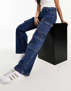 Хлопок: Широкие джинсы-карго цвета темного индиго Cotton:On