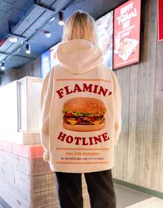Худи унисекс с фотопринтом Burger Hotline Batch1 ванильного цвета