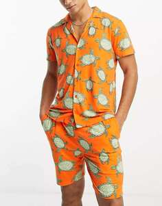 Короткая пижама Chelsea Peers с оранжевым черепаховым принтом