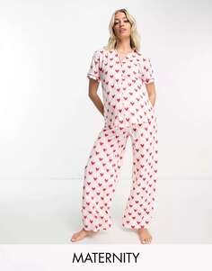 Пижама широкого кроя для беременных в красную клетку с принтом в виде сердца Chelsea Peers