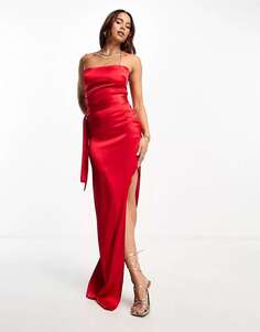 Красное платье макси с вырезом через шею и разрезом по бокам Vesper