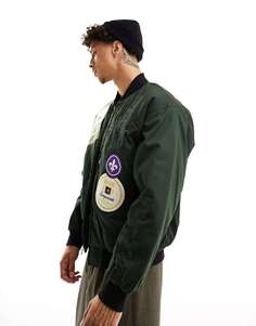 Темно-зеленая куртка-бомбер HUF Stratford с вышивкой и значками