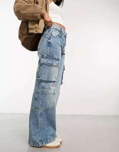 Хлопок: Широкие джинсы карго винтажного синего цвета Cotton:On