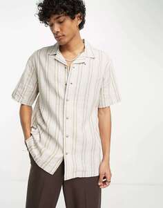 PacSun bodhi Resort льняная рубашка с короткими рукавами в коричневую и белую полоску