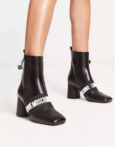 Черные ботинки на каблуке с логотипом Love Moschino