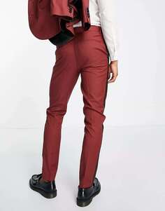 Красные узкие брюки-смокинг с атласными полосками по бокам ASOS