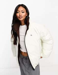 Двусторонняя пуховая куртка 90-х годов Calvin Klein Jeans белого/коричневого цвета