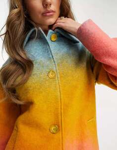 Разноцветное пальто-кокон из смесовой шерсти Helene Berman с эффектом омбре