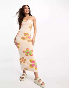 Вязаное платье макси Bailey Rose с радужным цветочным принтом