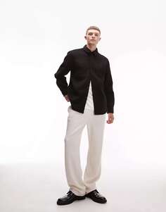 Черная рубашка свободного кроя с длинными рукавами из вареной шерсти Topman
