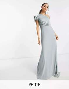 Шалфейное платье макси с оборками на плечах TNFC Petite Bridesmaid TFNC