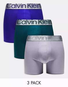 Три пары трусов-боксеров из стали от Calvin Klein синего, серого и бирюзового цвета