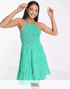 Ярусное мини-платье с воротником-бретелькой Influence с зеленым цветочным принтом