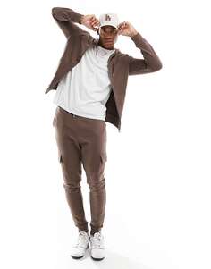Узкий спортивный костюм ASOS с худи и узкими джоггерами-карго размытого коричневого цвета