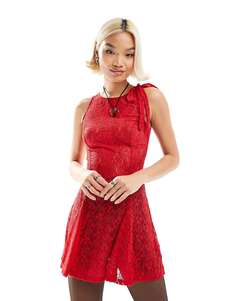 Красное кружевное мини-платье с бантом Motel