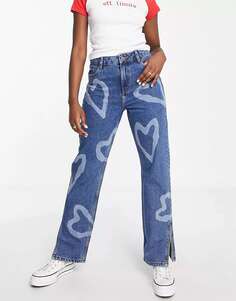 Темные джинсы свободного кроя с принтом в форме сердца Miss Selfridge