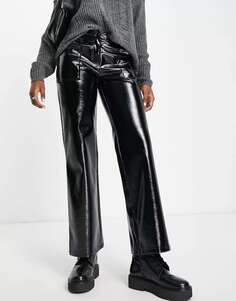 Черные лакированные прямые брюки со средней посадкой Miss Selfridge