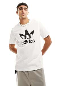 Белая футболка с большим логотипом в виде трилистника adidas Originals