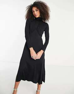 &amp; Other Stories Черное атласное платье средней длины с драпировкой на груди