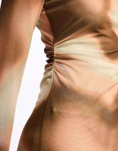 Коричневое платье макси из сетки Stradivarius с омбре