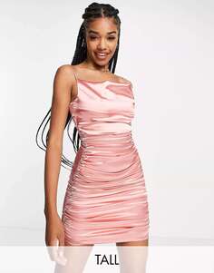 Розовое атласное мини-платье Urban Threads со сборками