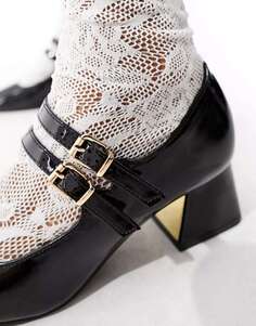 Черные туфли на каблуке с несколькими ремешками New Look mary jane