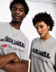 Оверсайз-футболка унисекс серого и темно-синего цвета New Balance NB Place Like Homeдля ASOS