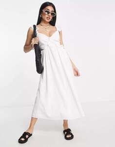 Белое платье миди с оборками и бретелями New Look и открытой спиной