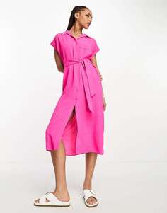 Ярко-розовое платье-рубашка миди на пуговицах New Look