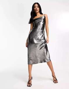 Серебристое платье макси из фольги с перекрестной спинкой New Look
