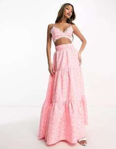 Эксклюзивная жаккардовая юбка макси цвета &quot;Розовая ромашка&quot; Collective the Label