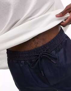 Темно-синие прямые сатиновые брюки Topman с резинкой на талии