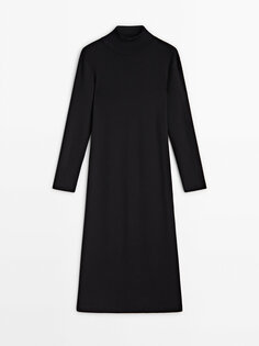 Платье Massimo Dutti Plain High Neck Midi, черный