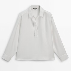 Рубашка Massimo Dutti Polo Collar With Contrast Topstitching Detail, кремовый