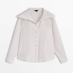 Рубашка Massimo Dutti Voluminous Collar And Ceramic Buttons, кремовый