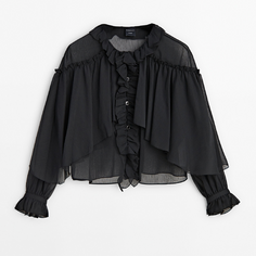 Рубашка Massimo Dutti Ruffled Detail - Studio, черный