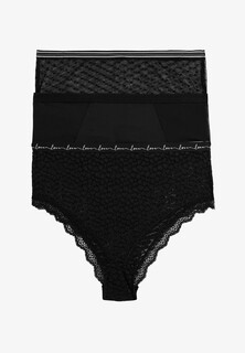 Комплект трусов Marks &amp; Spencer Lace &amp; Mesh High Waist, 3 пары, черный (Размер XS)