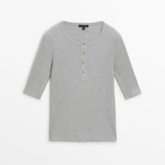 Футболка Massimo Dutti Ribbed Henley Collar, серый