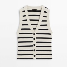 Жилет Massimo Dutti Striped Ribbed Cotton With Buttons, кремовый