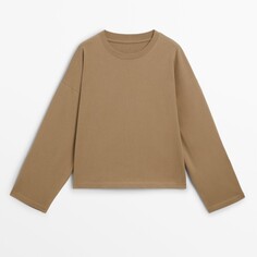 Футболка Massimo Dutti Button-tab Sleeves, светло-коричневый