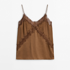 Топ Massimo Dutti Satin Camisole With Lace Detail - Studio, коричневый