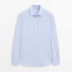 Рубашка Massimo Dutti Slim-fit Micro-striped Oxford, голубой