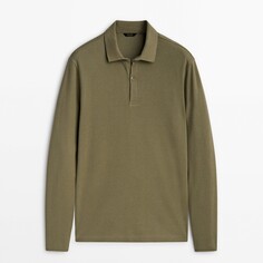 Лонгслив Massimo Dutti Microtextured Cotton, зеленый