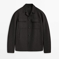 Куртка-рубашка Massimo Dutti Double-faced Wool Blend With Pockets, серый