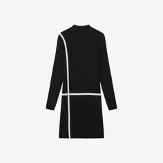 Платье мини Annie из смесовой шерсти с контрастными полосками Reiss, черный