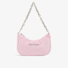 Велюровая сумка на плечо с металлическим логотипом Juicy Couture, розовый
