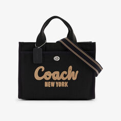 Холщовая сумка-тоут со съемным ремешком и вышитым логотипом Coach, черный