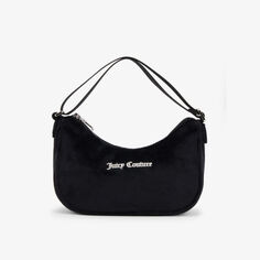 Велюровая сумка на плечо с металлическим логотипом Juicy Couture, черный