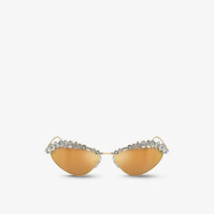 Солнцезащитные очки SK7009 неправильной оправы из металла, украшенные драгоценными камнями Swarovski, желтый